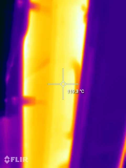 Thermogram: bare boiler-house surface above 100 degrees