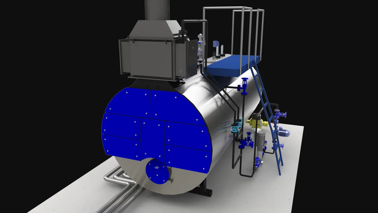 Cochran boiler steam valves & connections — how hot — bare, FLIR-surveyed, 3D model