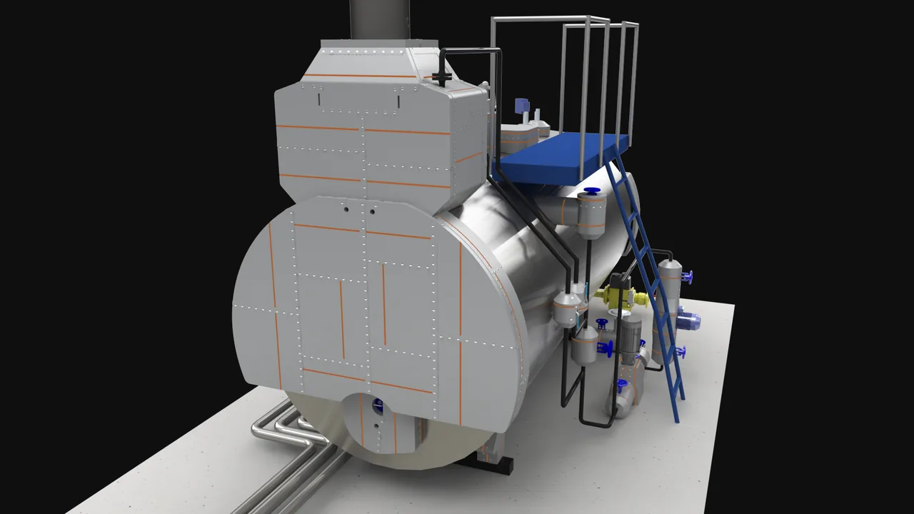 Cochran boiler steam valves & connections — how hot — with Inzonex modular insulation, 3D model