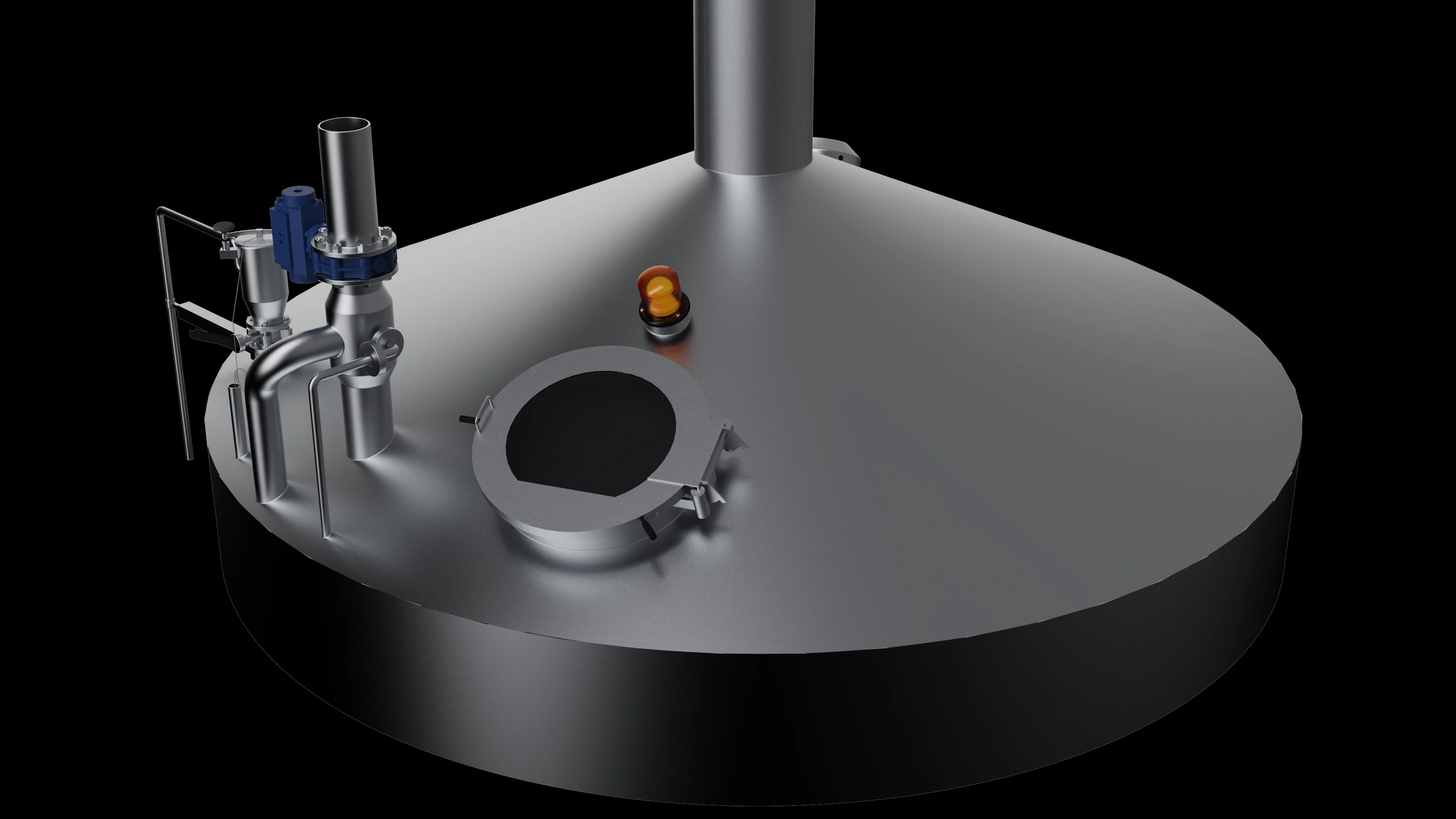 Bare metal brewing kettle, main isometric view