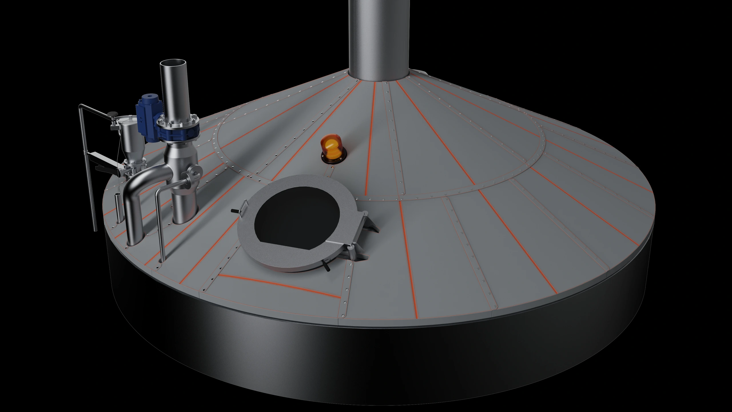 Brewing kettle fitted with segmented PTFE-faced Inzonex insulation, main isometric view