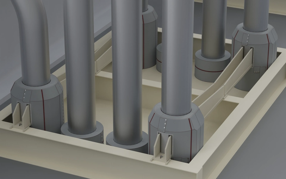 Upper HP line support flange and metal bellows with removable insulation