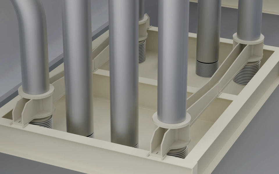 Upper HP line support flange and metal bellows